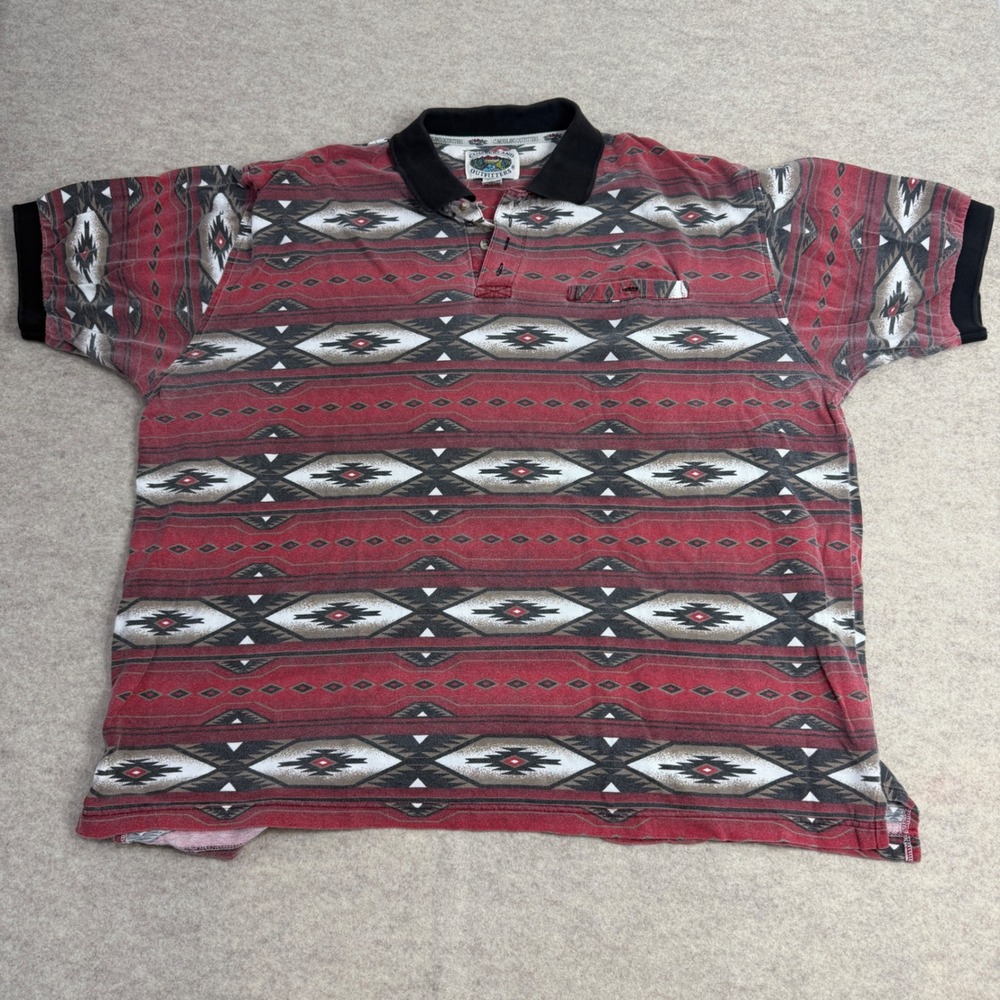 Cumberland Outfitters Mens XXL Red Aztec Southwestern Polo Shirt Vintage Cotton